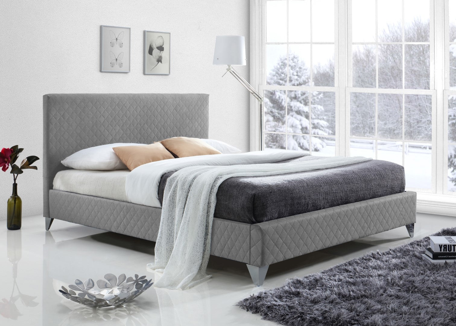 Time Living Brooklyn 5ft Kingsize Light Grey Fabric Bed Frame
