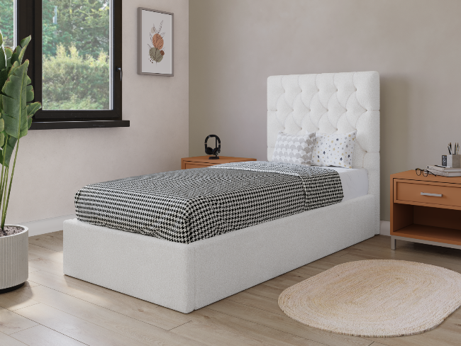 Buy 3ft Single Cream Boucle Ottoman Bed Frame Online UK
