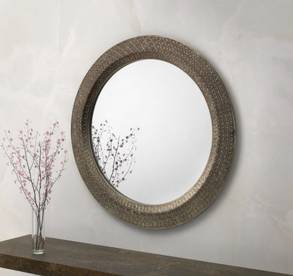 Julian Bowen Cadence Large Round Pewter Wall Mirror