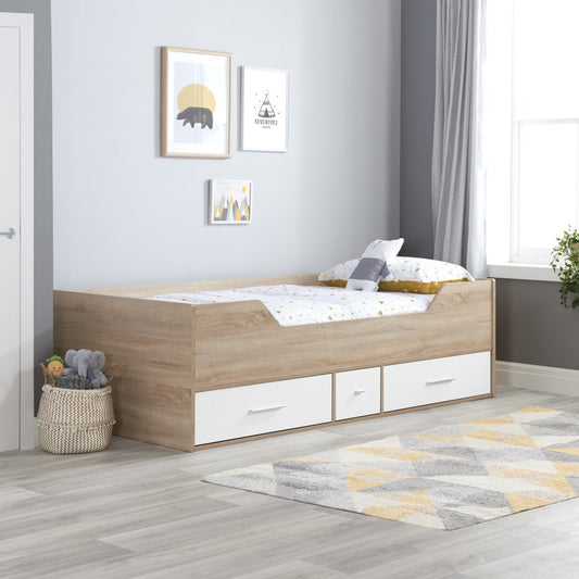 Birlea Camden 3ft Single White & Oak Effect Cabin Bed Frame With 3 Storage Drawers