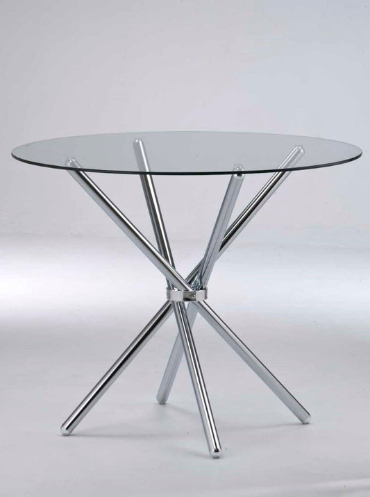 LPD Casa Round Clear Glass Chrome Legs Dining Table