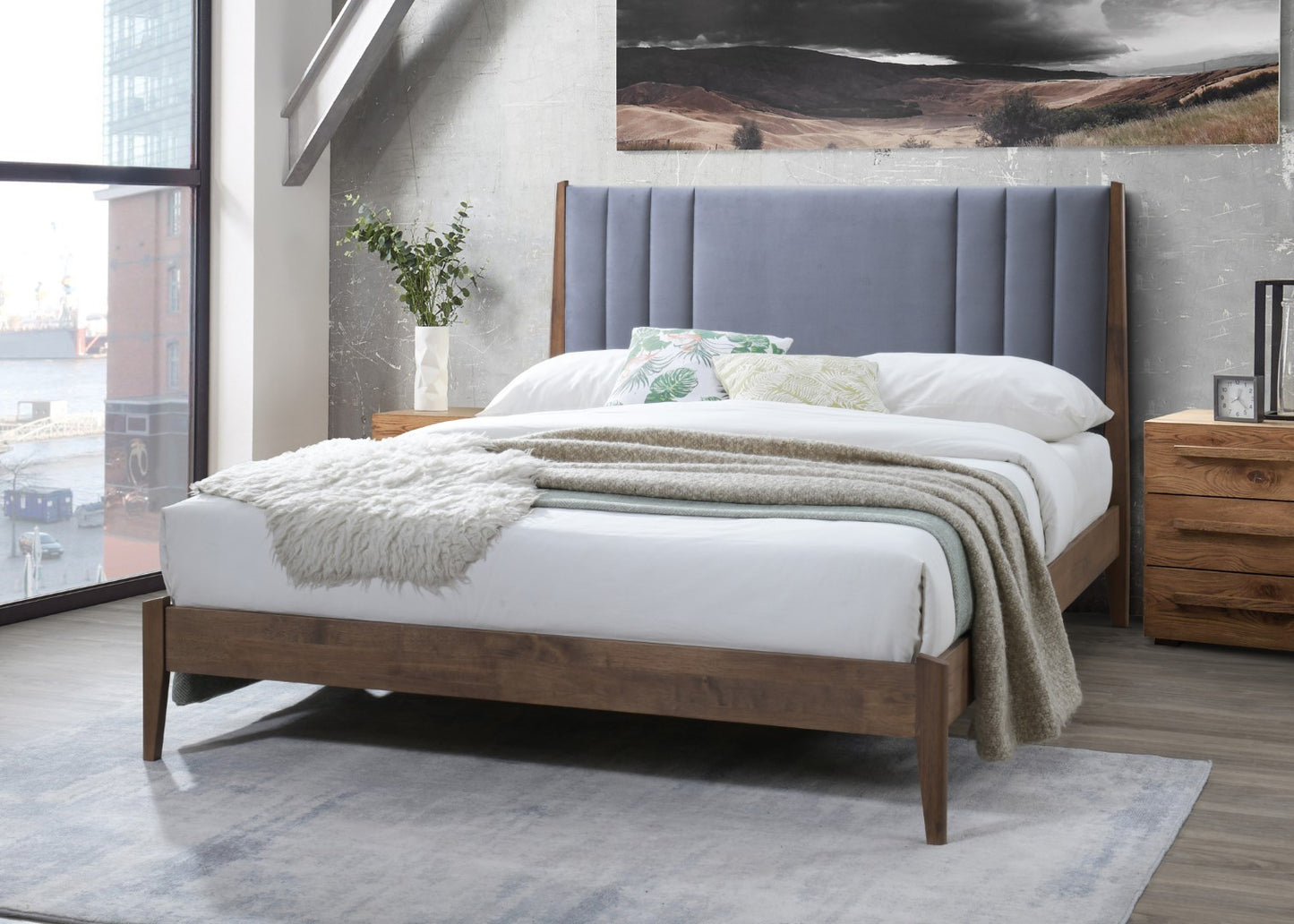 Time Living Cheslyn 4ft6 Double Dark Grey Fabric Bed Frame