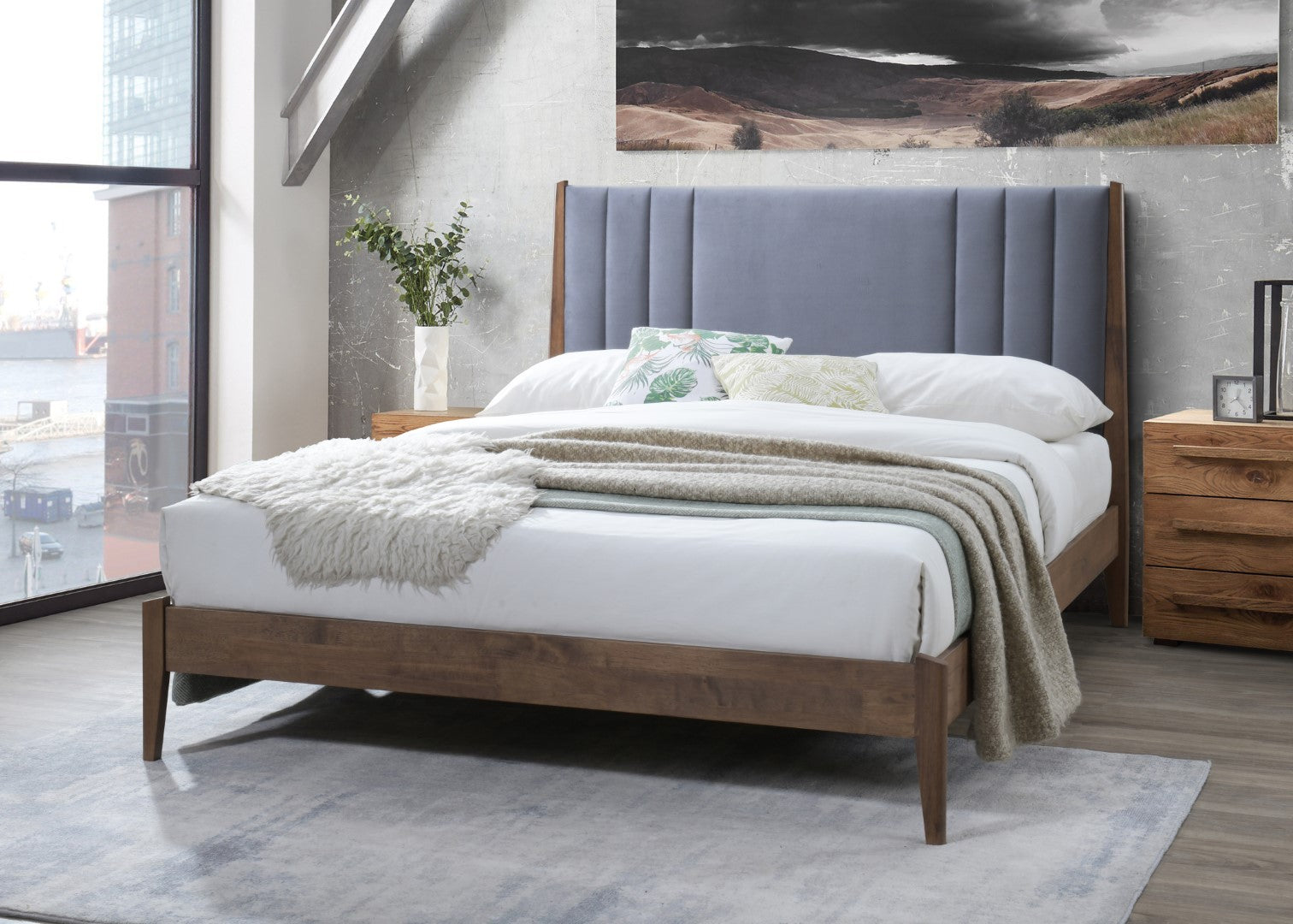 Time Living Cheslyn 4ft6 Double Dark Grey Fabric Bed Frame