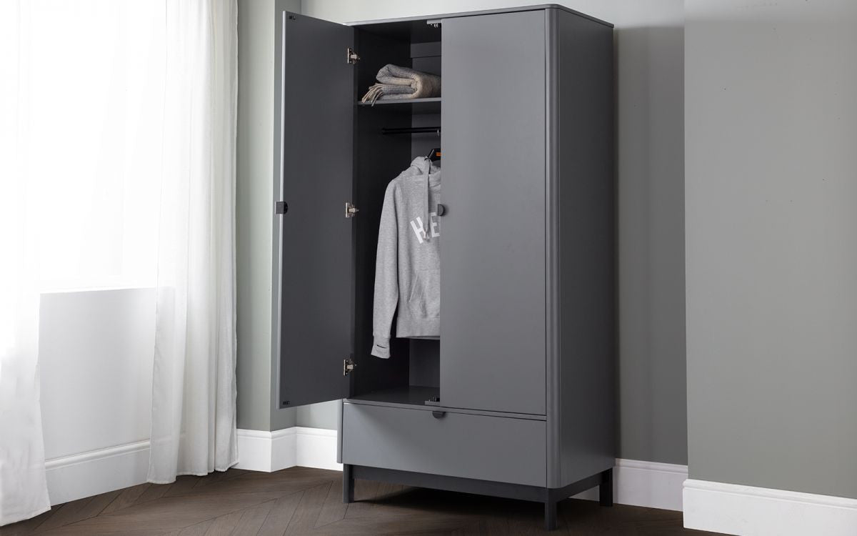 Julian Bowen Chloe Grey 2 Door 1 Drawer Wardrobe