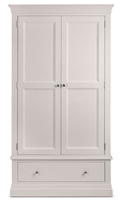 Julian Bowen Clermont Light Grey Wooden 2 Door 1 Drawer Wardrobe