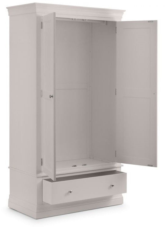 Julian Bowen Clermont Light Grey Wooden 2 Door 1 Drawer Wardrobe