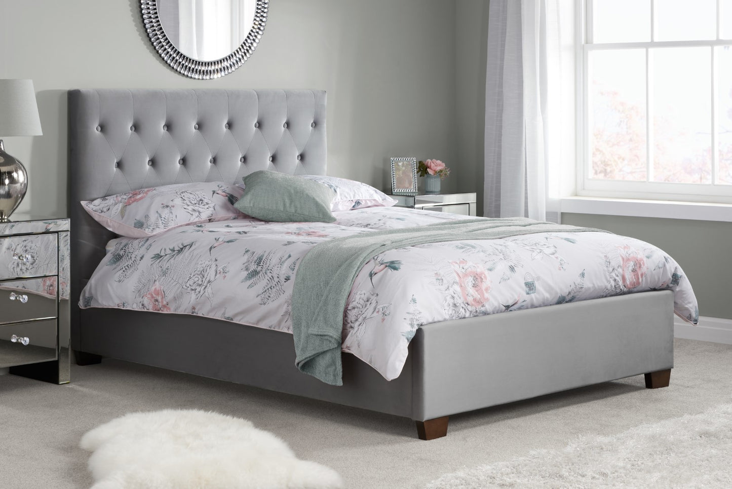 Birlea Cologne 4ft6 Double Grey Velvet Fabric Bed Frame