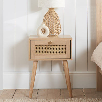 Birlea Croxley Oak 1 Drawer Rattan Bedside