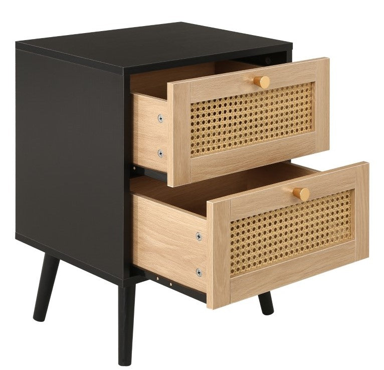 Birlea Croxley Black 2 Drawer Rattan Bedside