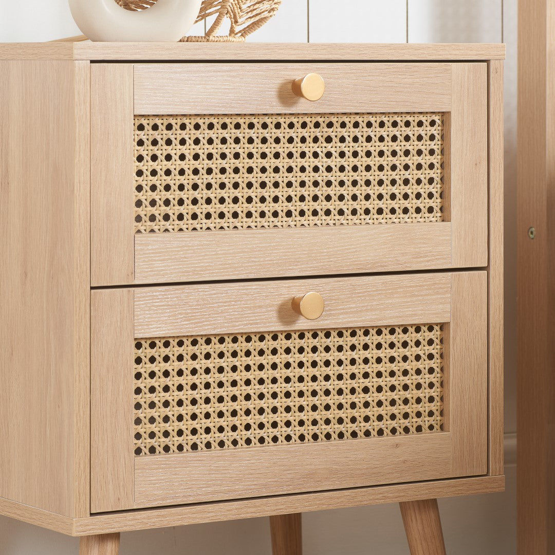 Birlea Croxley Oak 2 Drawer Rattan Bedside