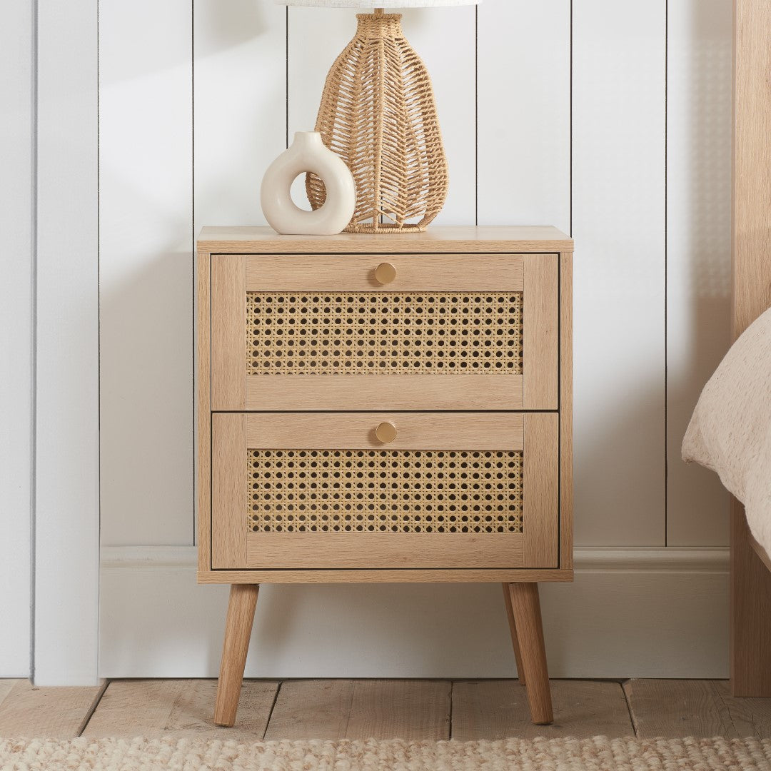 Birlea Croxley Oak 2 Drawer Rattan Bedside