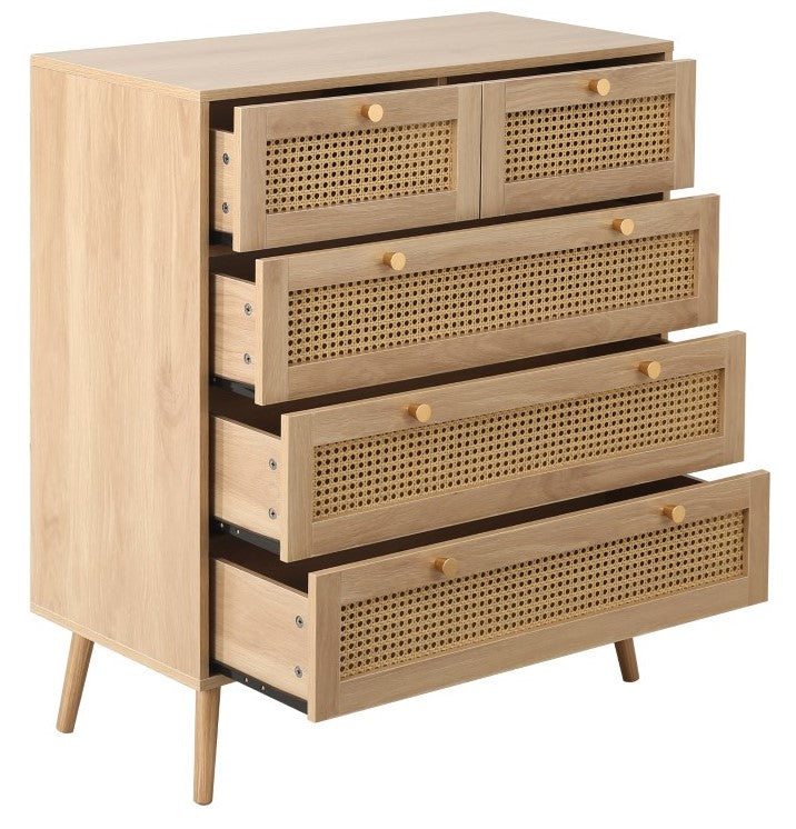 Birlea Croxley Oak 5 Drawer Rattan Chest