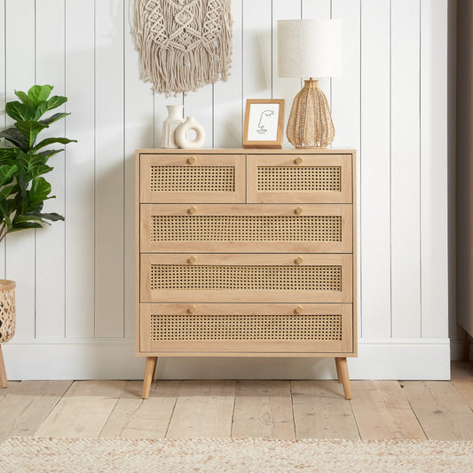 Birlea Croxley Oak 5 Drawer Rattan Chest