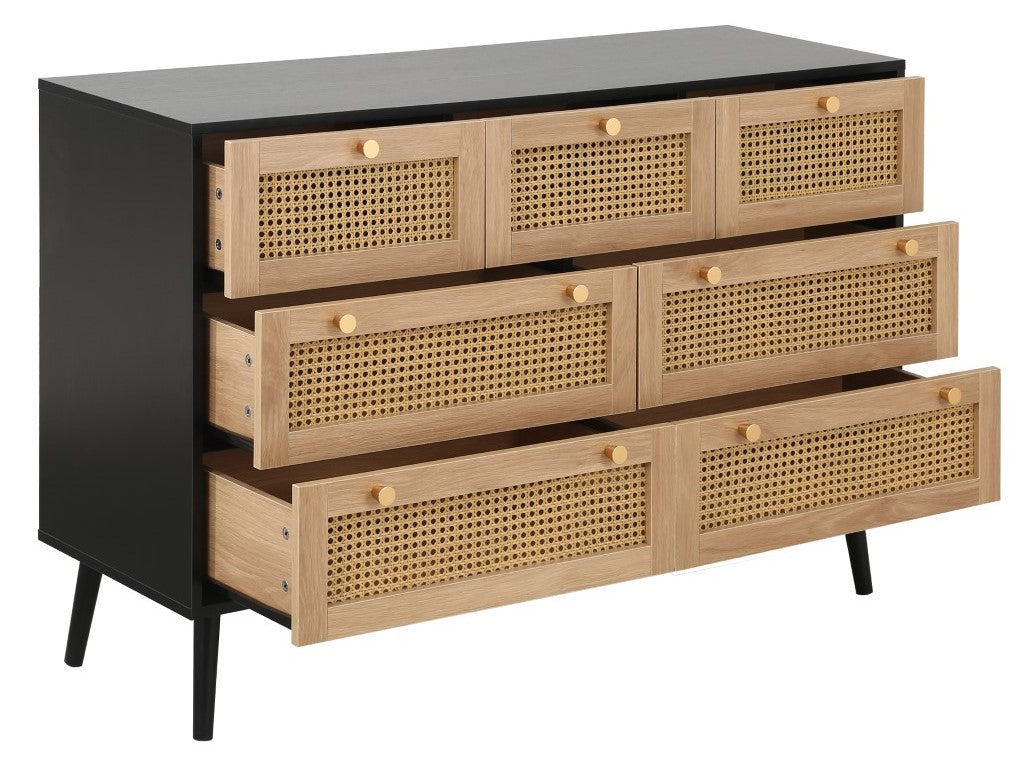 Birlea Croxley Black 7 Drawer Rattan Chest