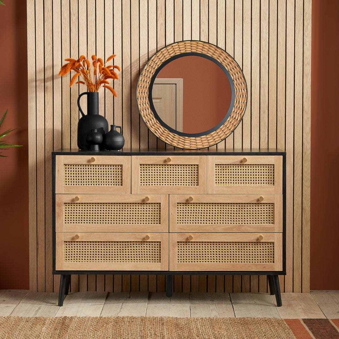 Birlea Croxley Black 7 Drawer Rattan Chest