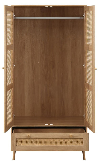 Birlea Croxley Oak 2 Door 1 Drawer Rattan Wardrobe