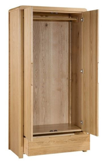 Julian Bowen Curve Solid Oak 2 Door 1 Drawer Wardrobe