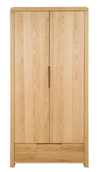 Julian Bowen Curve Solid Oak 2 Door 1 Drawer Wardrobe