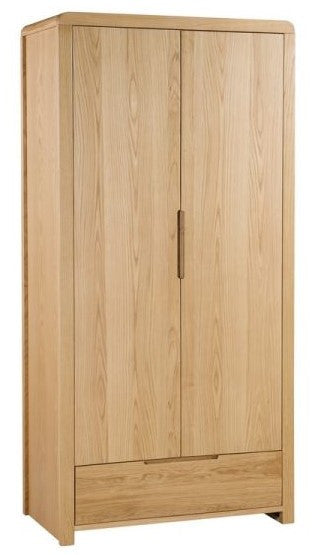 Julian Bowen Curve Solid Oak 2 Door 1 Drawer Wardrobe