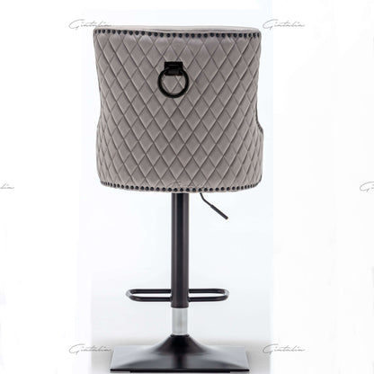 Giatalia Cambridge French Velvet Light Grey Black Metal  Knocker Back Barstool with Black Base