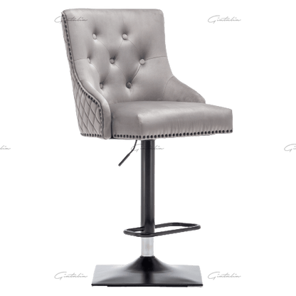 Giatalia Cambridge French Velvet Light Grey Black Metal  Knocker Back Barstool with Black Base