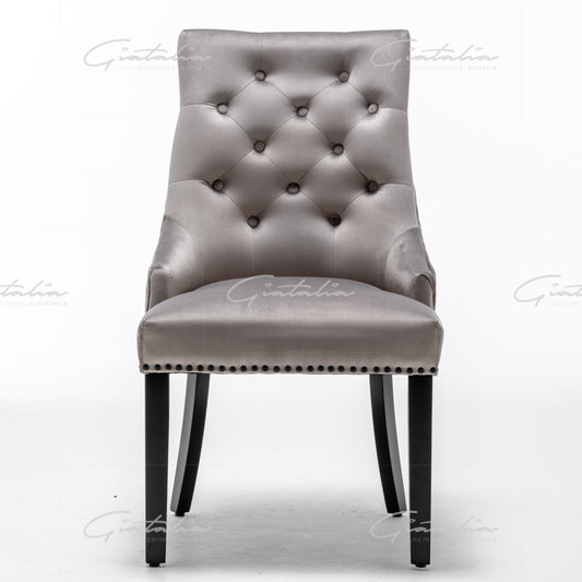 Giatalia Cambridge Round Black Knocker Light Grey Dining Chair With Black Legs