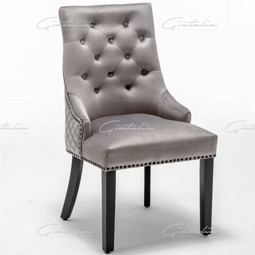 Cambridge Round Grey Velvet Knocker Chair - Shadow Edition