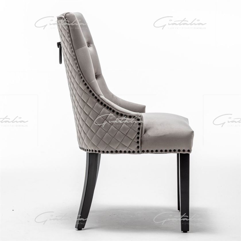Cambridge Round Grey Velvet Knocker Chair - Shadow Edition