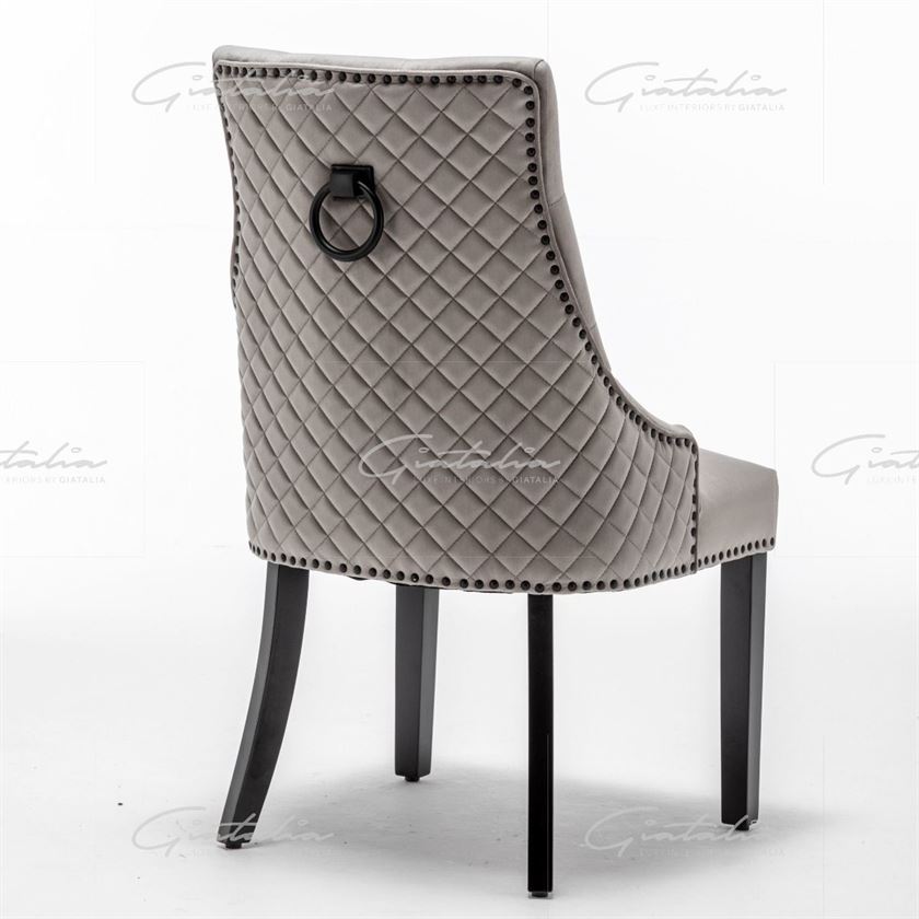 Cambridge Round Grey Velvet Knocker Chair - Shadow Edition