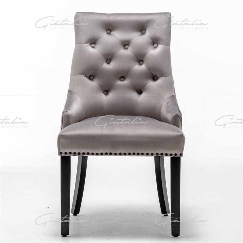 Cambridge Round Grey Velvet Knocker Chair - Shadow Edition