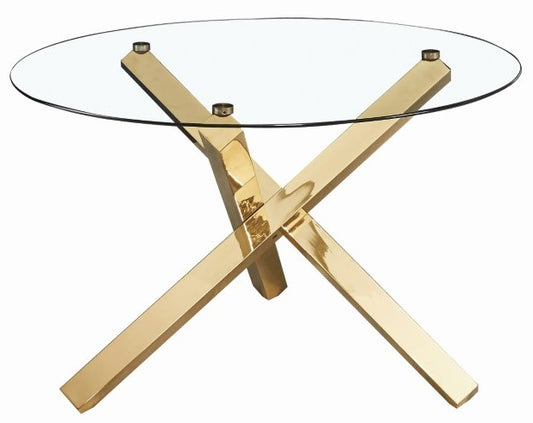 LPD Capri Round Glass Top Dining Table With Gold Metal Legs