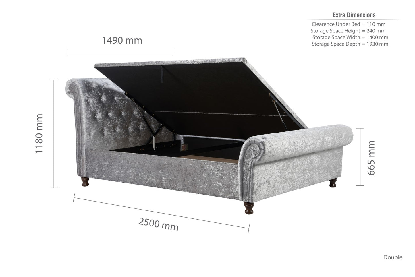 Birlea Castello 4ft6 Double Steel Fabric Ottoman Bed Frame