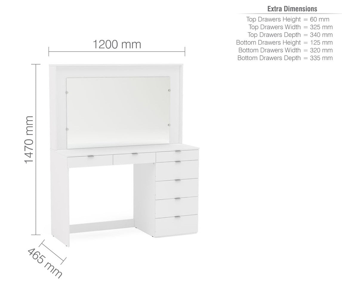 Birlea Chloe White 7 Drawer Dressing Table