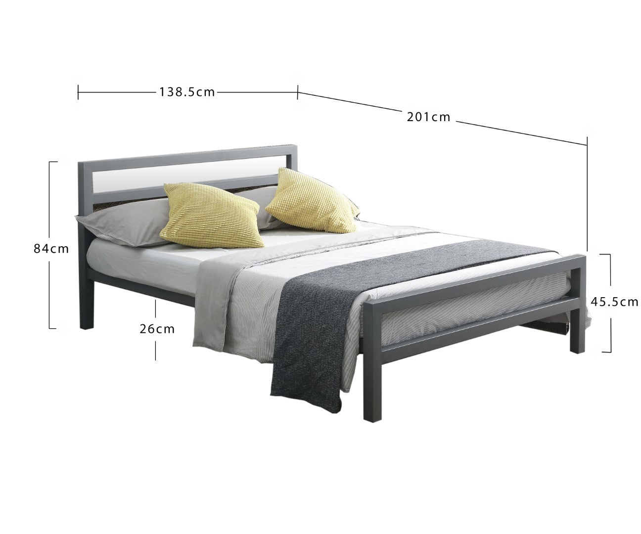 Time Living City Block 4ft6 Double Grey Metal Bed Frame