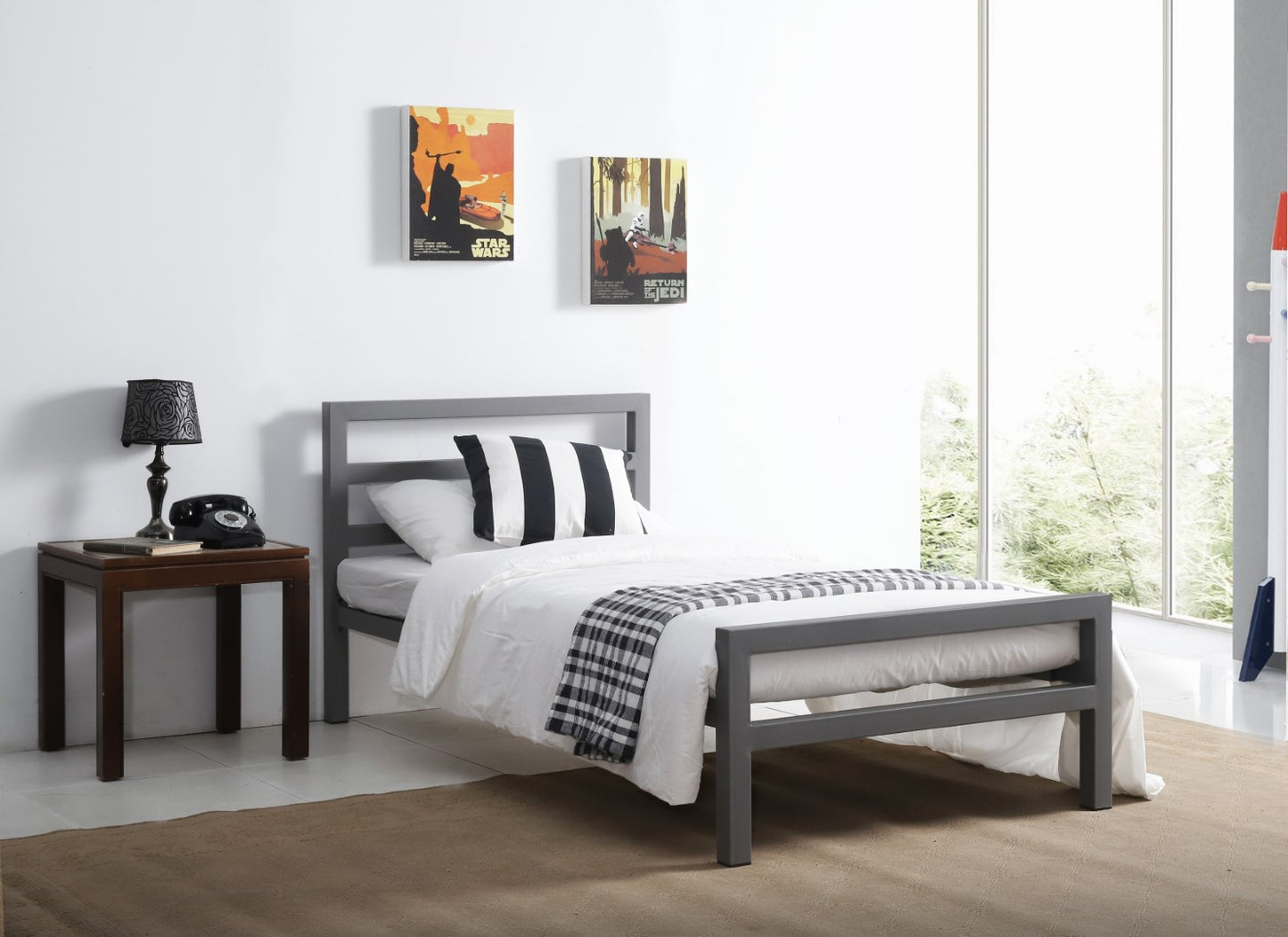 Time Living City Block 3ft Single Grey Metal Bed Frame