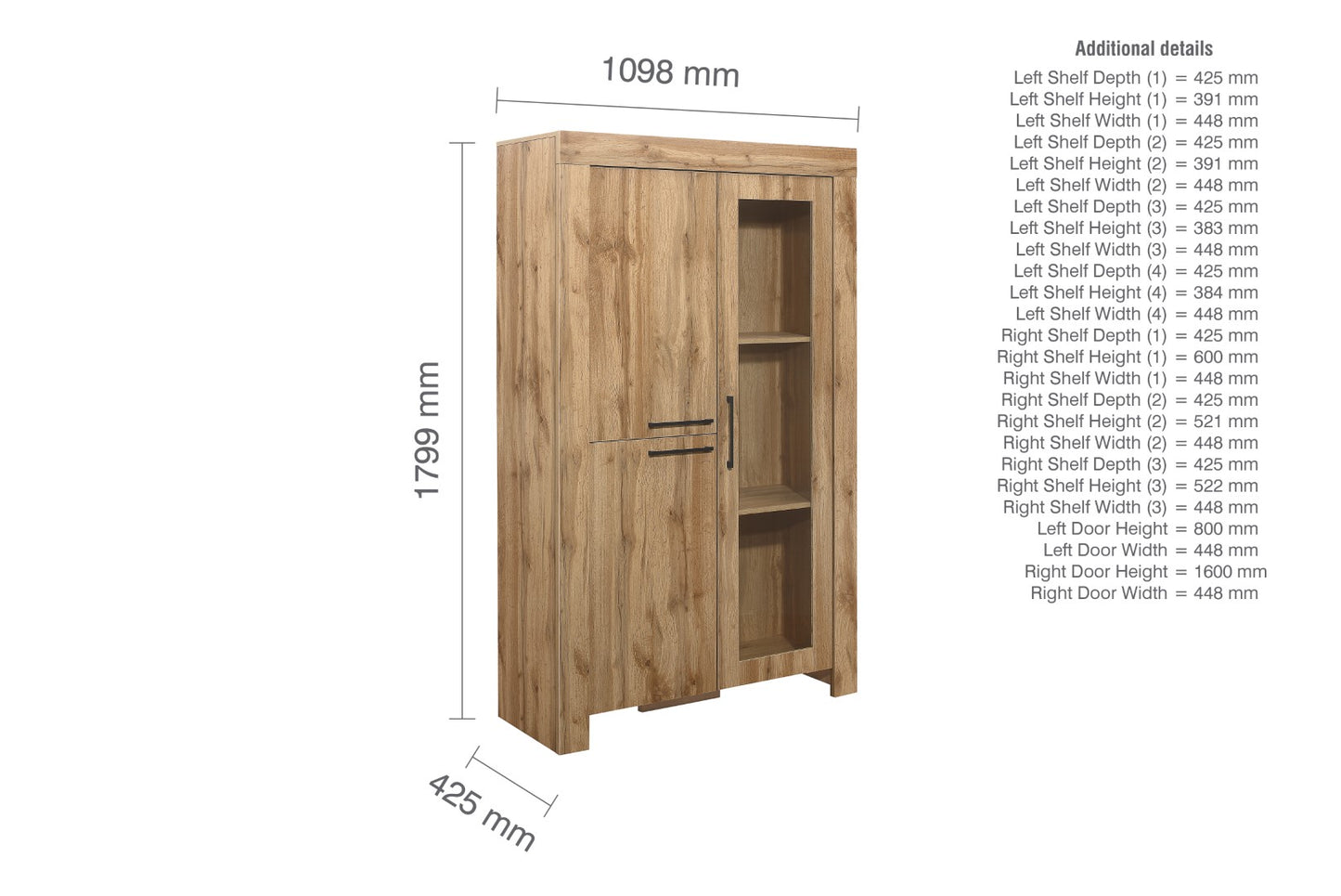 Birlea Compton Oak Display Cabinet