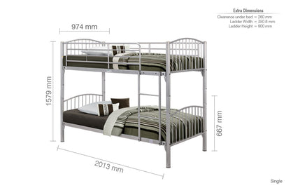 Birlea Corfu 3ft Single Silver Bunk Bed Frame