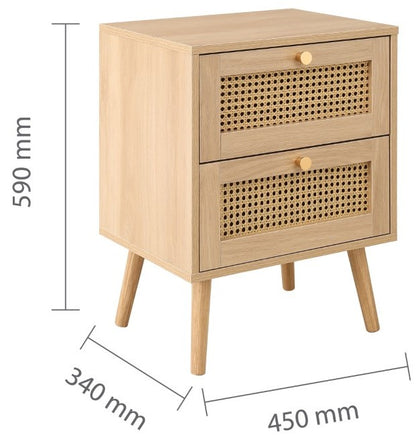 Birlea Croxley Oak 2 Drawer Rattan Bedside