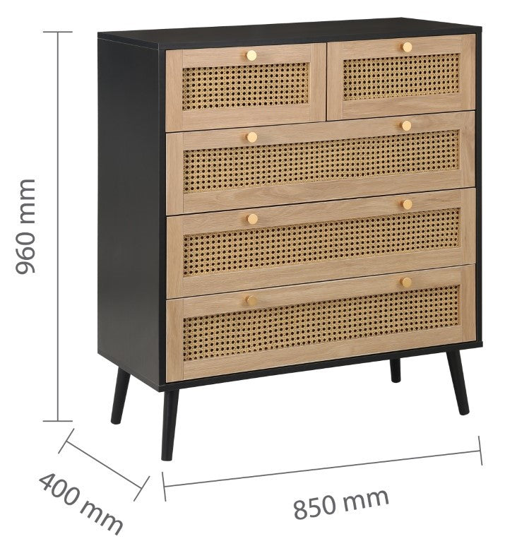 Birlea Croxley Black 5 Drawer Rattan Chest