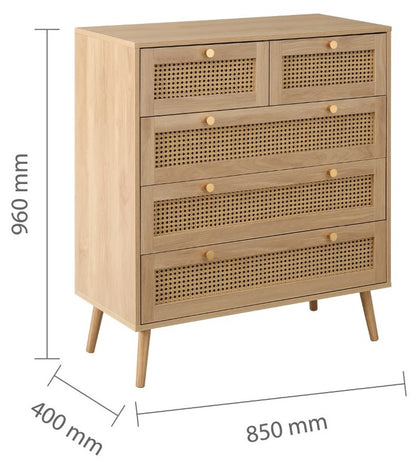 Birlea Croxley Oak 5 Drawer Rattan Chest