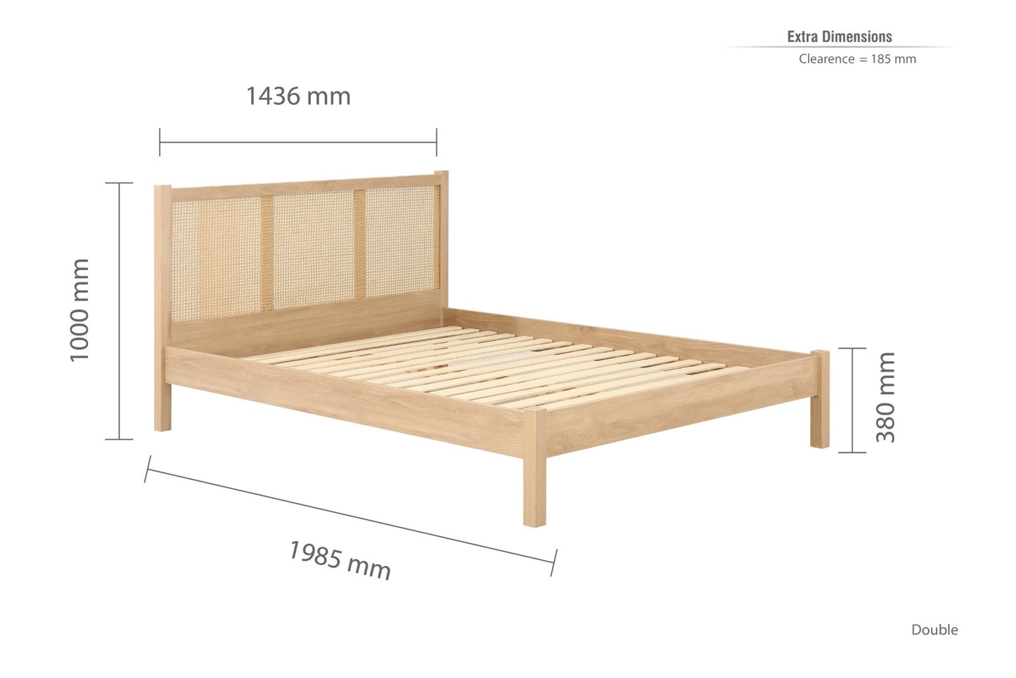 Birlea Croxley 4ft6 Double Oak & Rattan Bed Frame