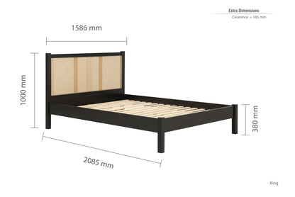 Birlea Croxley 5ft Kingsize Black & Oak Rattan Bed Frame