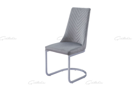 Giatalia Curva French Velvet Grey Dining Chair with Curved Polished Chrome Frame