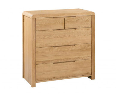 Curve Oak 3+2 Drawer Chest (D44 x W85 x H92cm)
