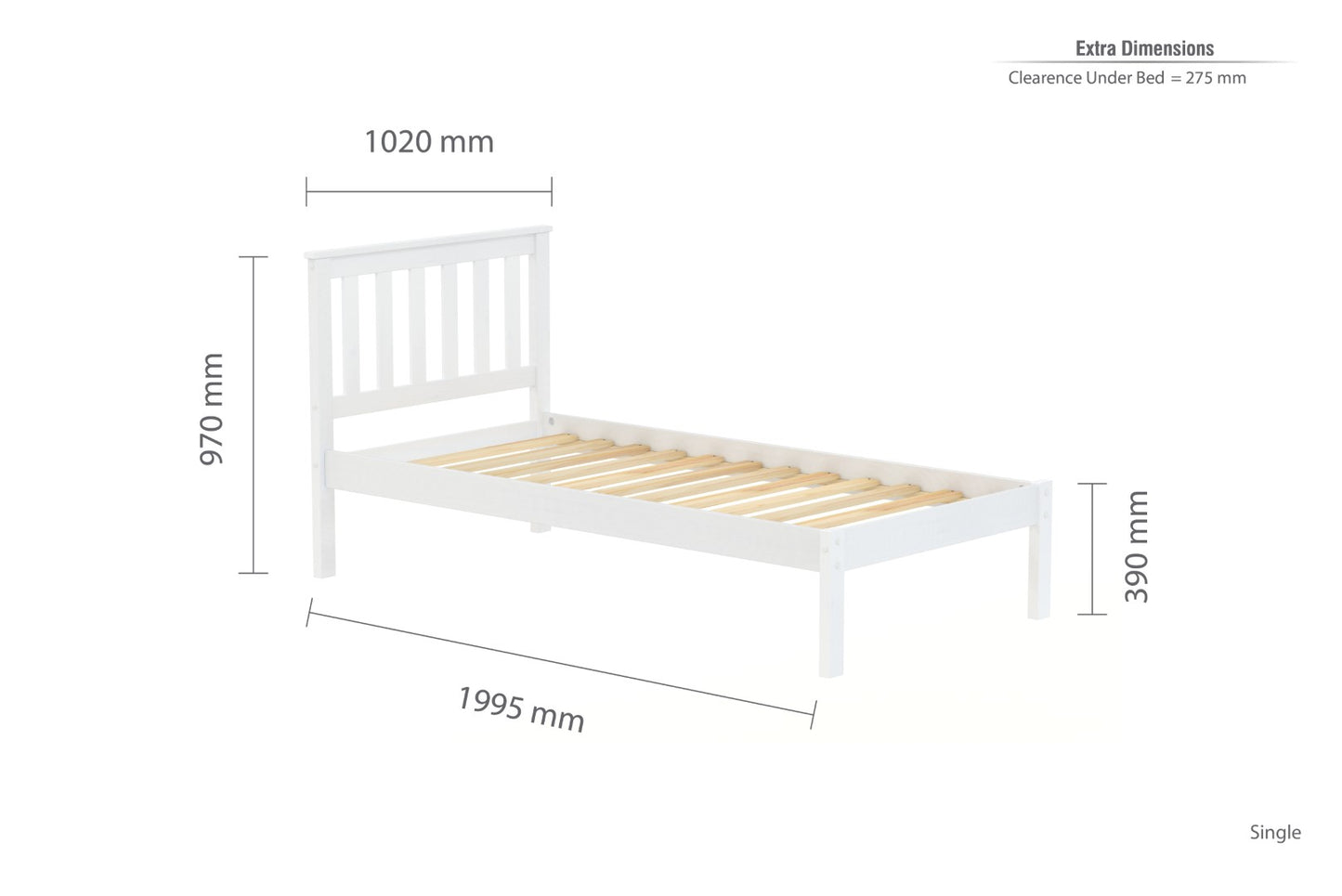 Birlea Denver 3ft Single White Pine Bed Frame