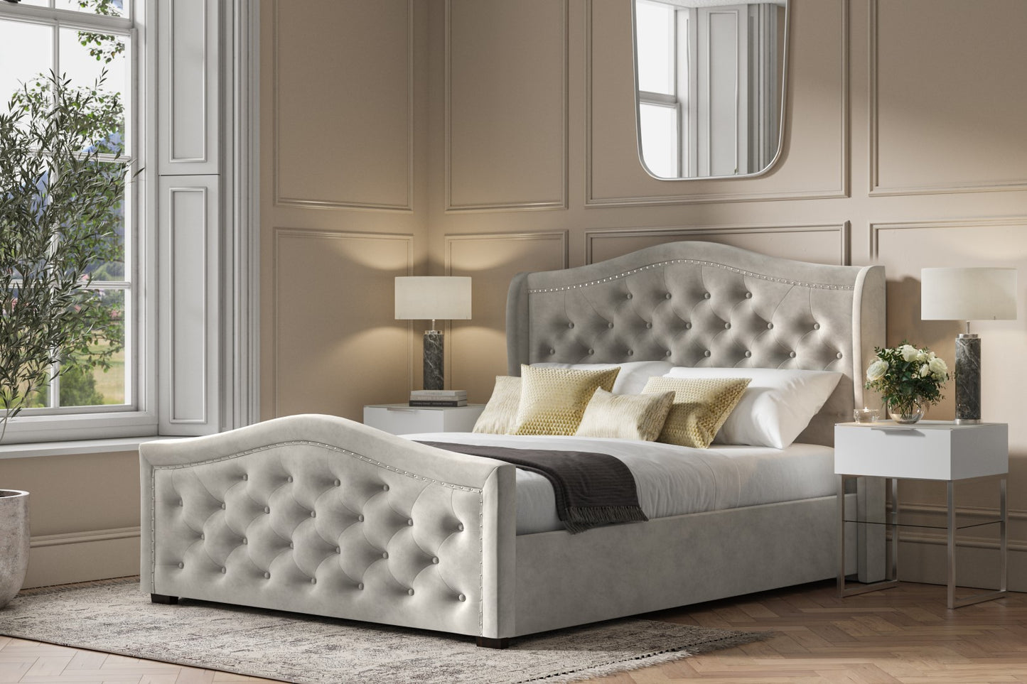 Emporia Draycott 5ft Kingsize Light Grey Velvet Ottoman Bed Frame