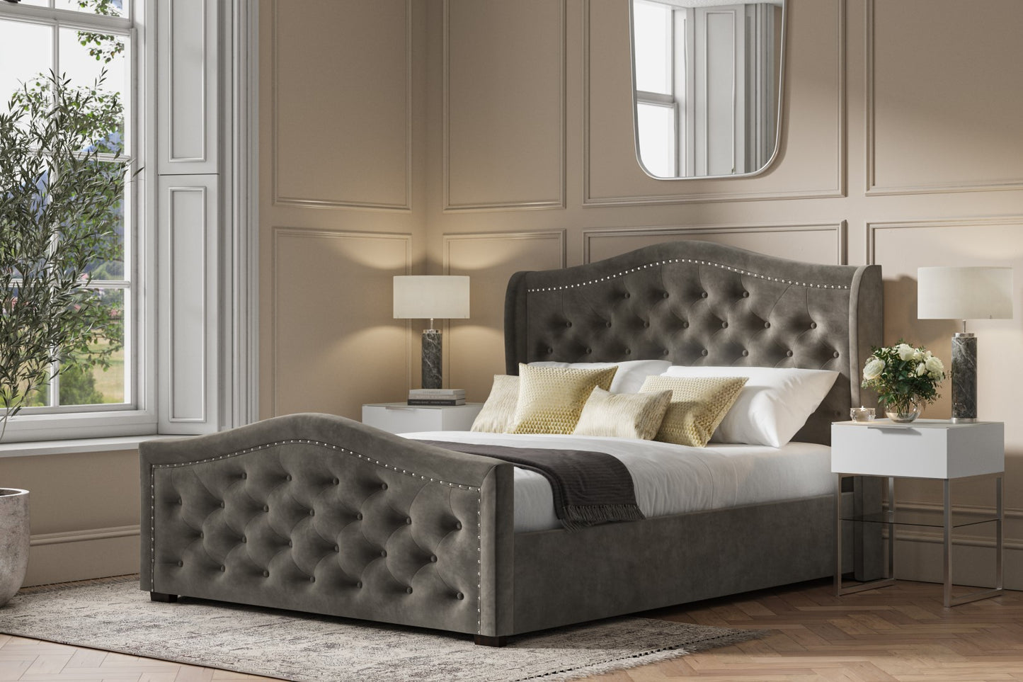 Emporia Draycott 6ft Super Kingsize Mid Grey Velvet Ottoman Bed Frame