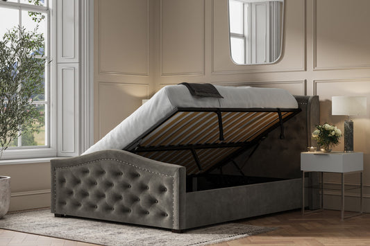 Emporia Draycott 5ft Kingsize Mid Grey Velvet Ottoman Bed Frame