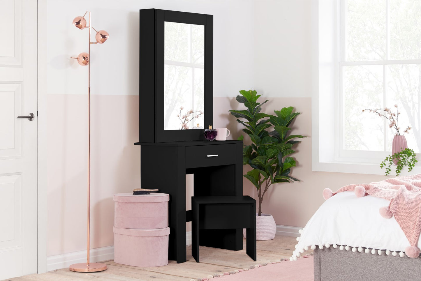 Birlea Evelyn Black 1 Drawer Sliding Mirror Dressing Table