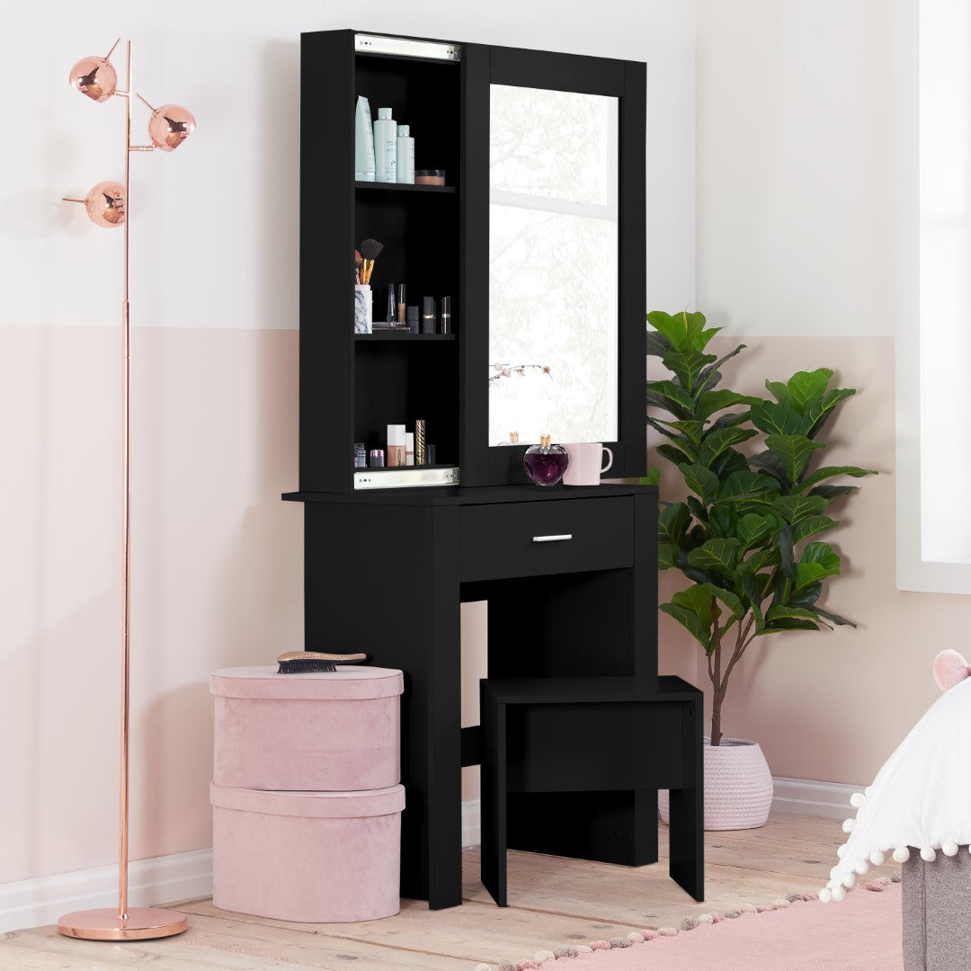 Birlea Evelyn Black 1 Drawer Sliding Mirror Dressing Table